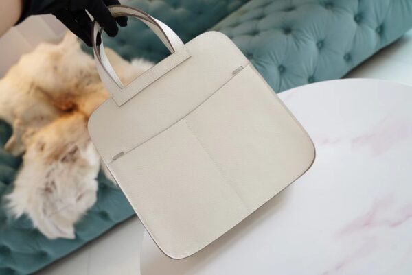 Full Handmade Hermes Halzan 25CM 01 Blanc Evercolor Leather Silver Hardware