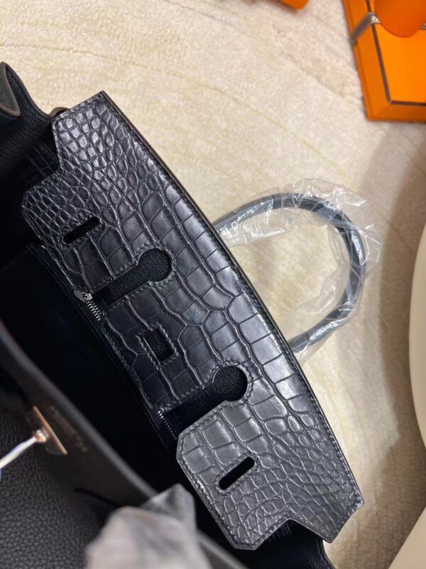 Handmade Hermes Birkin Touch 25CM Togo/ Matte Crocodile 89 Noir Silver Hardware