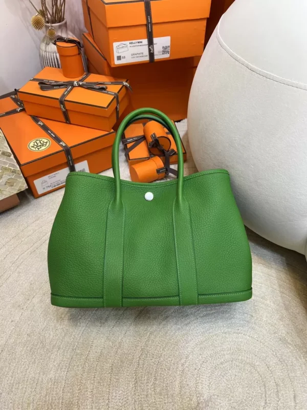 Hermes Boutique Garden Party 30CM A8 Vert Yucca Negonda Leather Silver Hardware