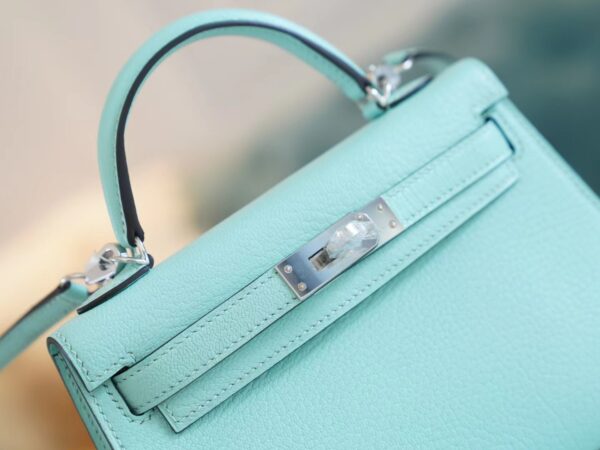 Discount GPCMode Hermes Aqua Chevre Leather Mini kelly Two19CM Silver Hardware