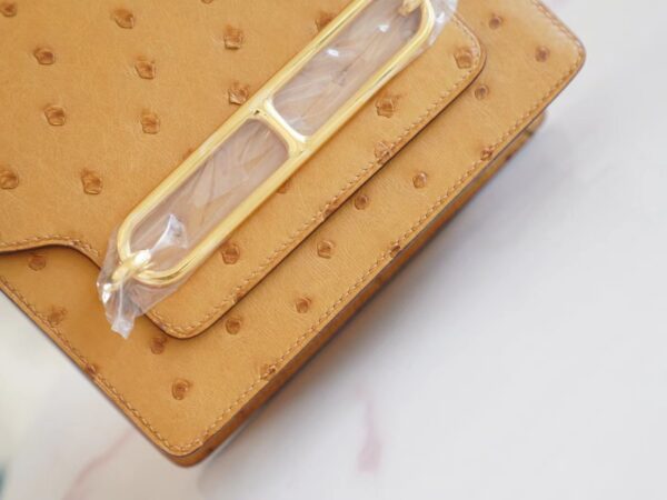 New Hermes Roulis Mini18cm Tabac-Camel South Africa Ostrich Skin Gold Hardware