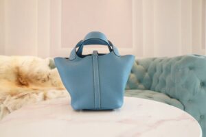 GPCMode Factory Hermes 75 Blue Jean Clemence Leather Picotin18CM Silver Hardware