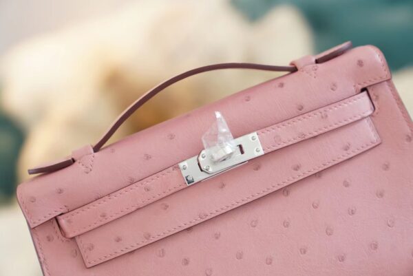 Wholesale Hermes 94 Terre Cuite KK Ostrich Skin Kelly Pochette22cm Clutch Bag