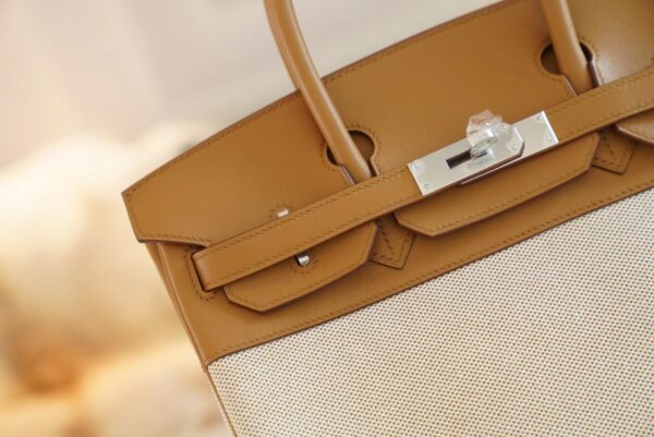 New Arrival Hermes Beige Canvas/2S Sesame Leather Birkin30CM Silver Hardware