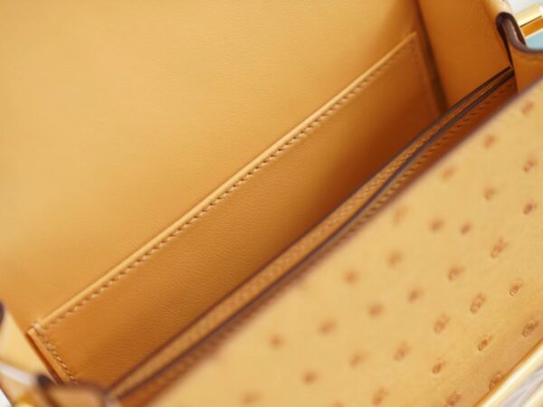 New Hermes Roulis Mini18cm Tabac-Camel South Africa Ostrich Skin Gold Hardware