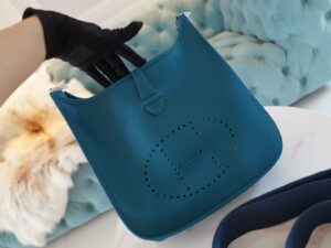Full Handmade Hermes 1P Blue Colvert TC Leather Evelyne 29CM Silver Hardware