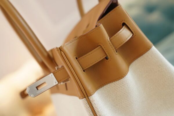 New Arrival Hermes Beige Canvas/2S Sesame Leather Birkin30CM Silver Hardware