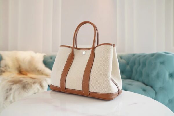 GPCMode Factory Hermes Garden Party30CM Beige Canvas/Gold Leather Silver Hardware