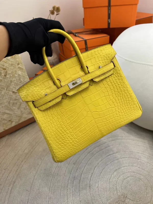 New Hermes Matte Alligator Crocodile M9 Mimosa Birkin 25CM Silver Hardware