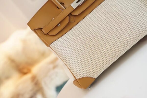 New Arrival Hermes Beige Canvas/2S Sesame Leather Birkin30CM Silver Hardware