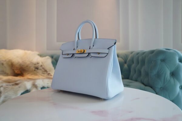 Full Handmade GPCMode Hermes Birkin 25CM T0 Blue Brume Togo Leather Gold Hardware