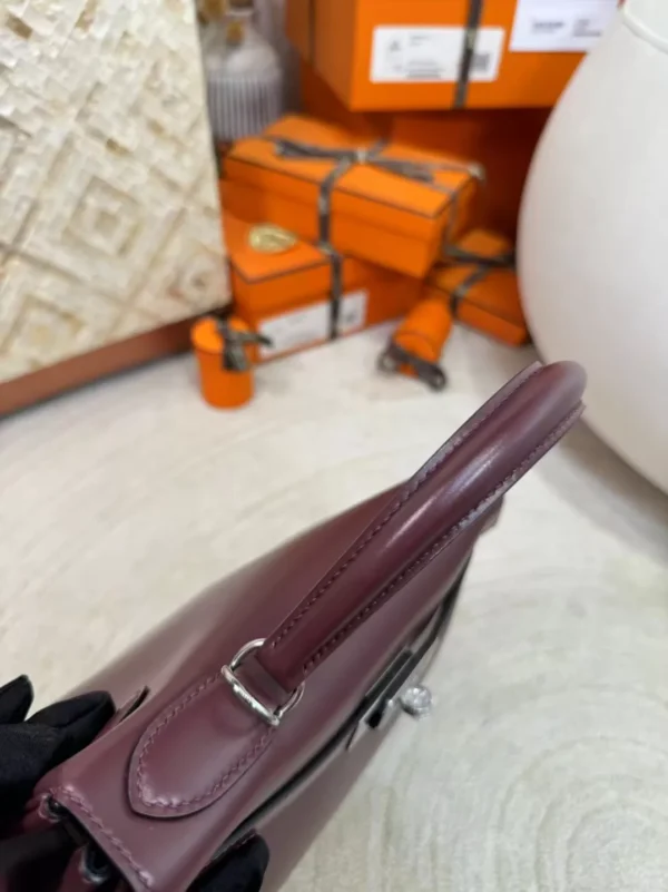 Handmade Box Leather Kelly 28CM Bordeaux Silver Hardware