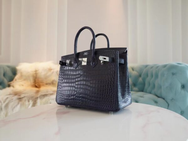 Taiwan Hermes Birkin 25CM Matte Porosus 2Z Blue Nuit Silver Hardware