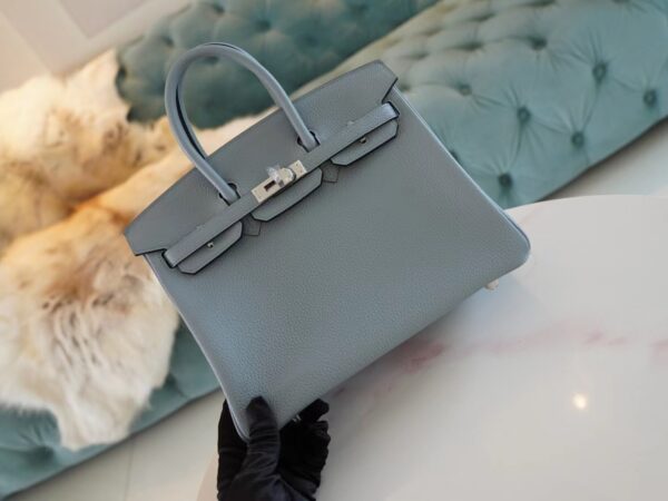 New Hermes Birkin 25CM J7 Blue Lin / D0 Beige De Weimer Togo Silver Hardware