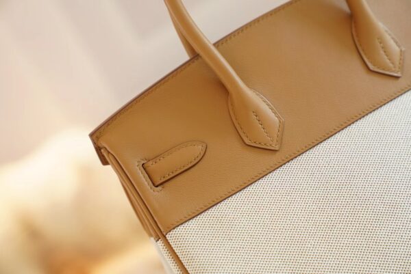New Arrival Hermes Beige Canvas/2S Sesame Leather Birkin30CM Silver Hardware