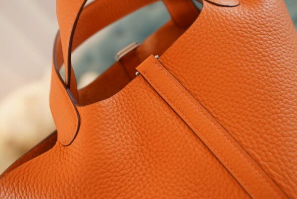 Full Handmade Hermes 93 Orange Clemence Leather Picotin18CM Silver Hardware