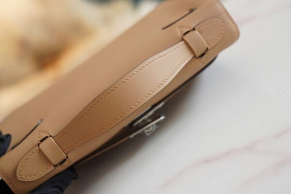 Full Handmade Hermes Kelly Pochette 22cm 0M Chai Swift Leather Silver Hardware