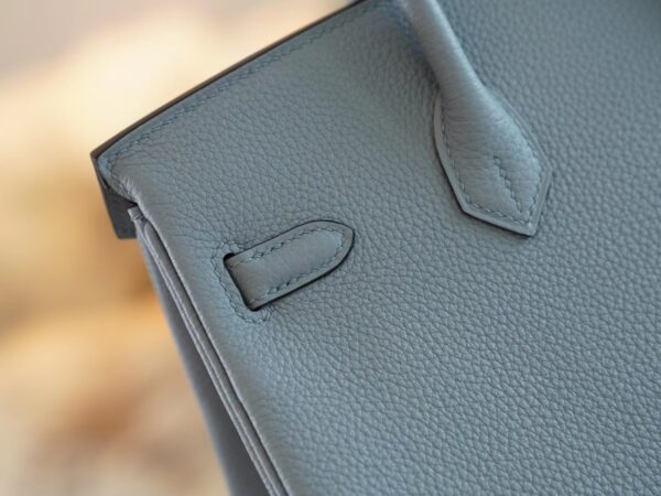 New Hermes Birkin 25CM J7 Blue Lin / D0 Beige De Weimer Togo Silver Hardware
