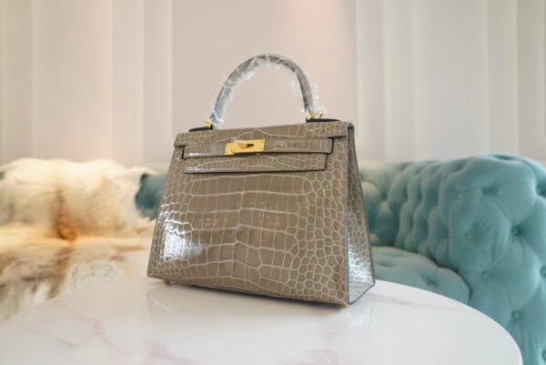 GPCMode Hermes CK81 Gris Tourterelle Shiny Aligator Crocodile Kelly28CM Gold Hardware