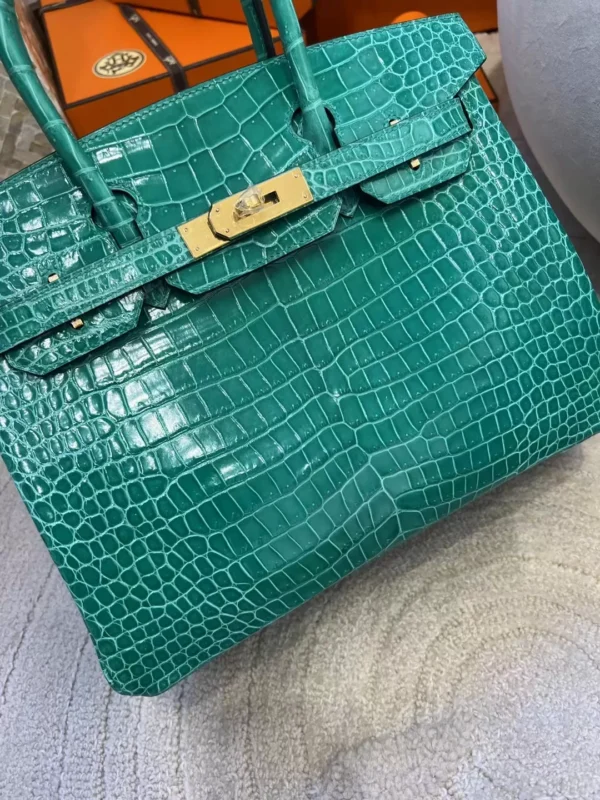 UK London Hermes Shiny Porosus Crocodile Birkin 30CM O6 Vert Jade Gold Hardware