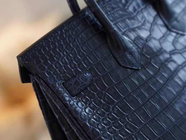 Taiwan Hermes Birkin 25CM Matte Porosus 2Z Blue Nuit Silver Hardware