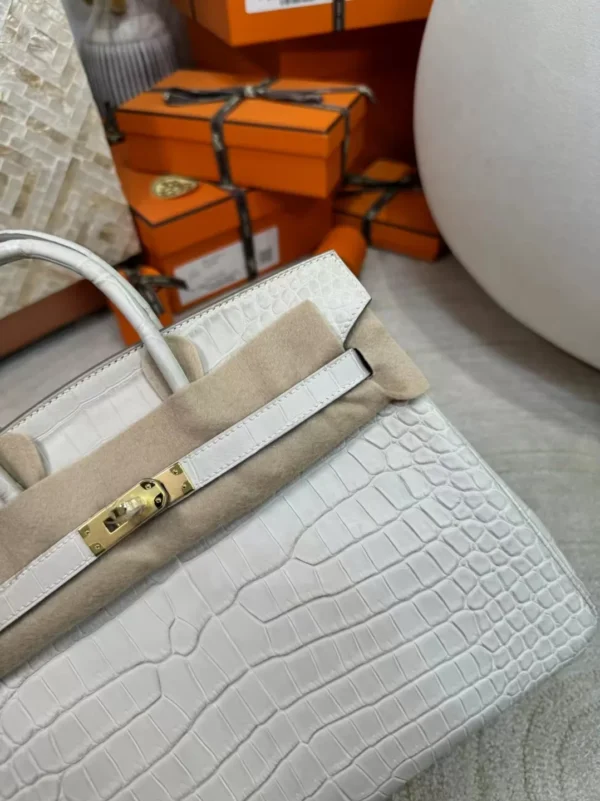 Full Handmade HCP Matte Porosus Crocodile Birkin 25CM 8L Beton Gold Hardware
