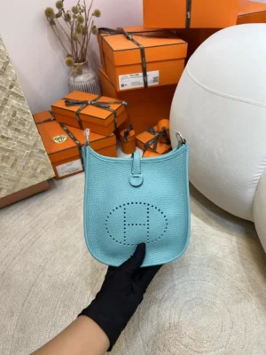 USA Los Angeles Evelyne Mini 16CM 3P Blue Atoll Clemence Leather Silver Hardware