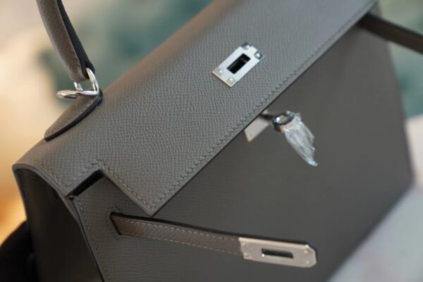 Full Handmade Hermes Kelly Bag25CM 0L Gris Meyer Epsom Leather Silver Hardware