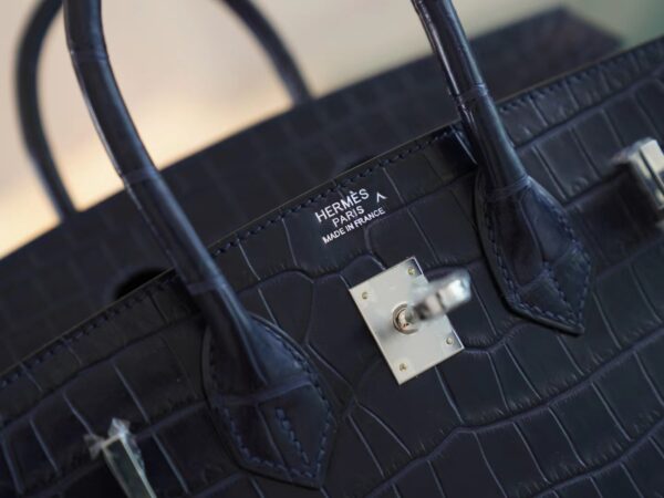 Taiwan Hermes Birkin 25CM Matte Porosus 2Z Blue Nuit Silver Hardware