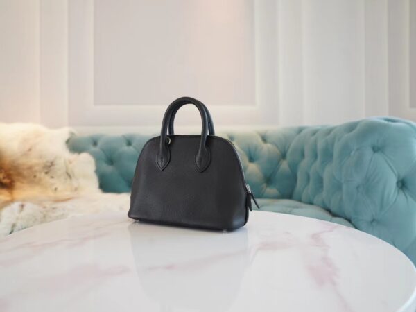 Hand Stitch Hermes Mini Bolide18CM CK89 Black Evercolor Leather Silver Hardware