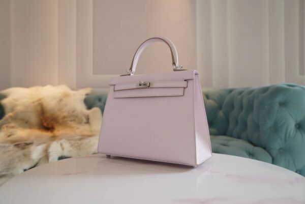 New Arrival Hermes Kelly 25CM 09 Mauve Pale Epsom Leather Silver Hardware