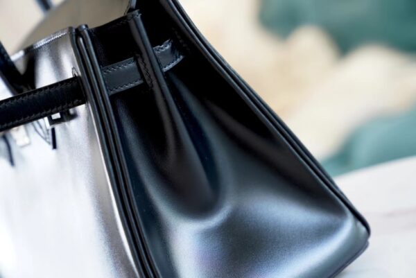 Hand Stitch Hermes Birkin Bag25CM CK89 Nior Box Leather Silver Hardware