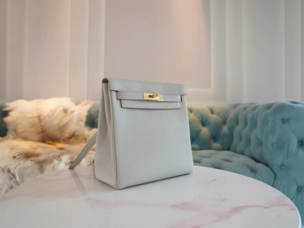 Handmade Hermes Kelly Ado Backpack 22cm Clemence 80 Gris Pearl Gold Hardware