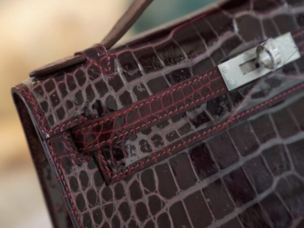 Hermes Kelly Pochette 22CM Shiny Alligator 57 Bordeaux Silver Hardware