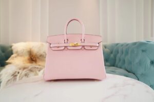 Hand Stitch Hermes Birkin Bag25CM 3Q Rose Sakura Swift Leather Gold Hardware