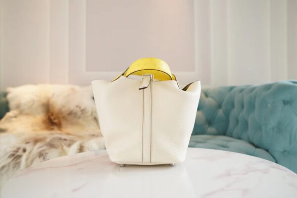 GPCMode Hermes Picotin lock Touch18CM Craie & Lemon Yellow TC Leather/Ostrich Handles