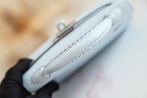 Hermes Handmade Boutique T0 Blue Brume Epsom Leather Mini Kelly19CM Silver Hardware