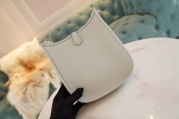 Sale Hermes 08 Blue Brume Clemence Leather Mini Evelyne 16CM Silver Hardware