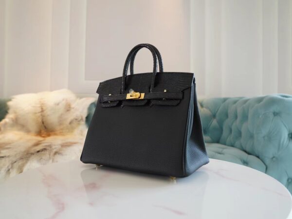 Handmade Hemes Birkin Touch 25CM Togo/ Lizard 89 Noir Gold Hardware