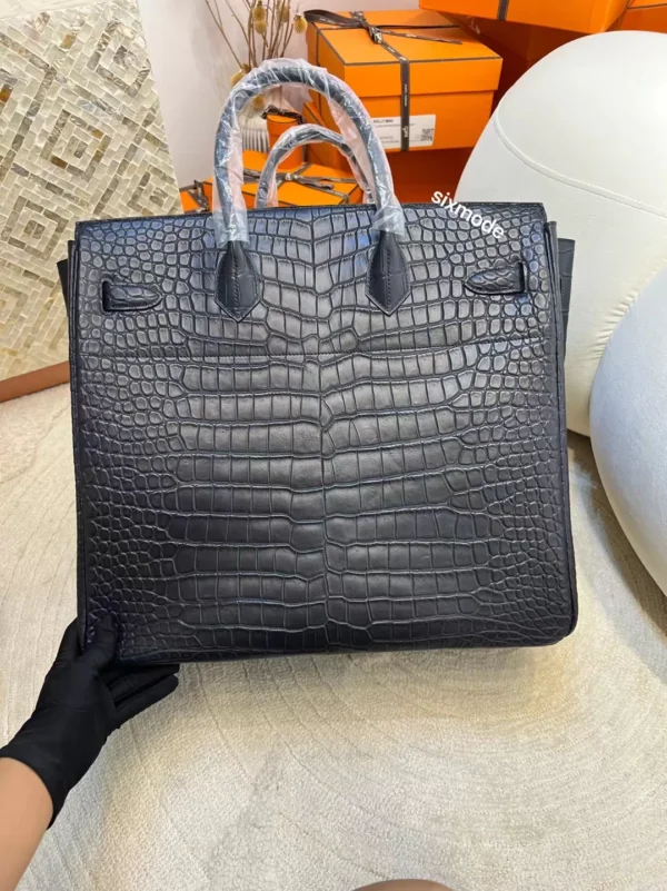 Hermes 89 Noir Matte Porosus Crocodile HAC 40CM Silver Hardware