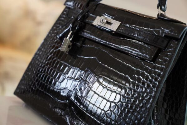 Handmade Hermes Kelly 28CM Shiny Porosus 89 Nior Silver Hardware