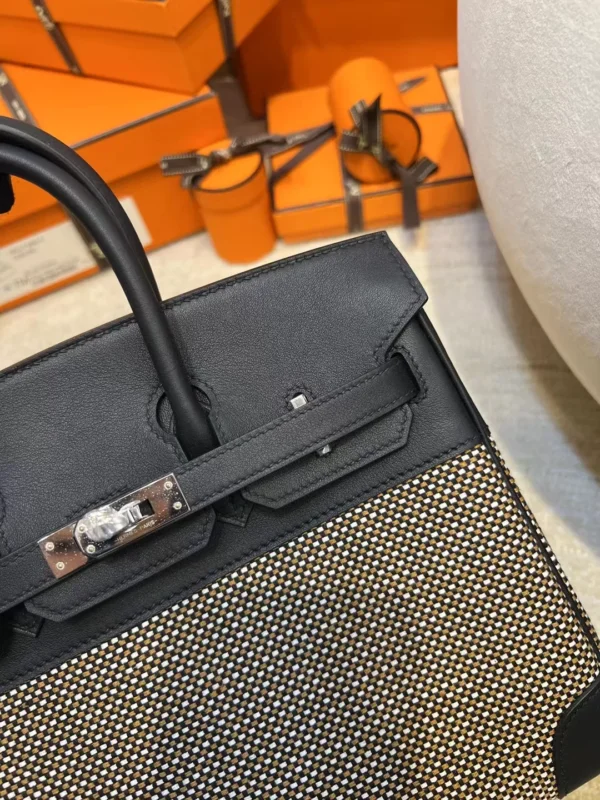 Hermes Boutique Birkin 25CM 89 Noir Toile Canvas/ Swift Leather Silver Hardware