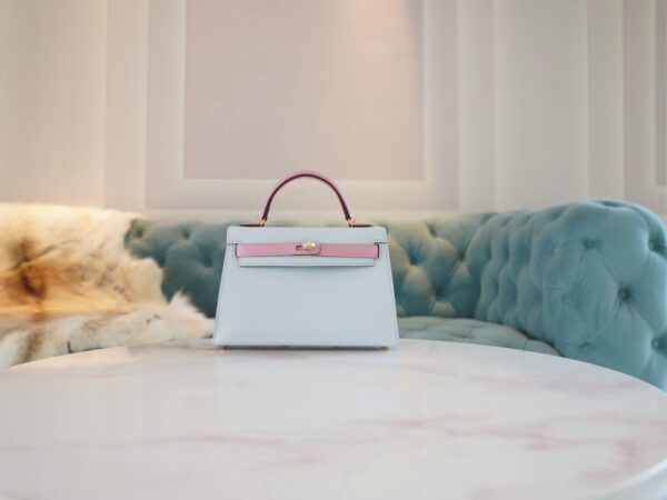 GPCMode Hermes Mini Kelly19CM T0 Blue Brume & X9 Mauve Sylyestre Epsom Leather