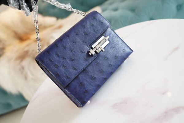 GPCMode Hermes Verrou Mini Blue Iris South Africa KK Ostrich Skin Silver Hardware