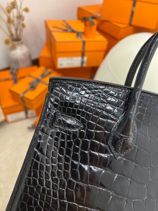 Hong Kong Hermes Birkin 25CM Shiny Alligator 89 Noir Gold Hardware