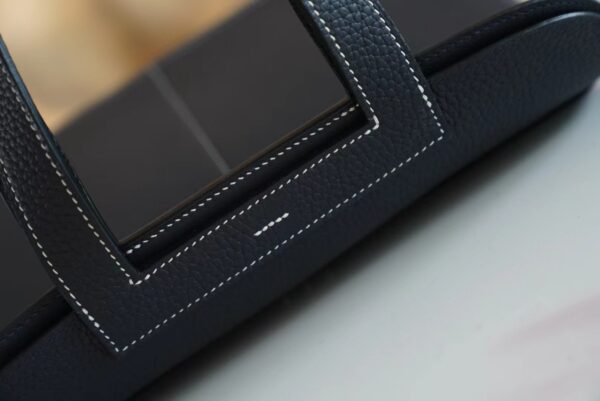 Wholesale Hermes Halzan 31CM CK89 Black / White Stitches Clemence Silver Hardware