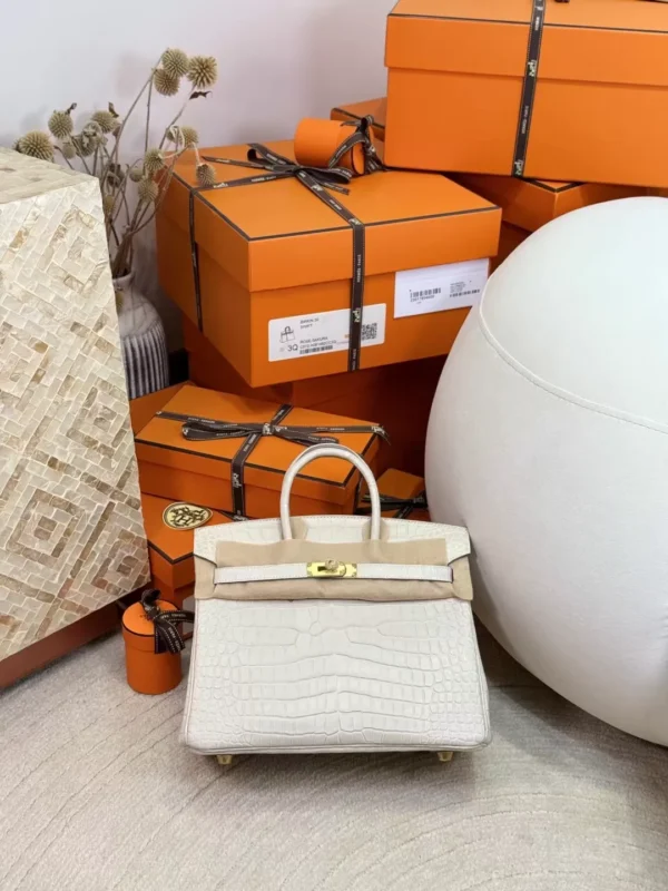 Full Handmade HCP Matte Porosus Crocodile Birkin 25CM 8L Beton Gold Hardware