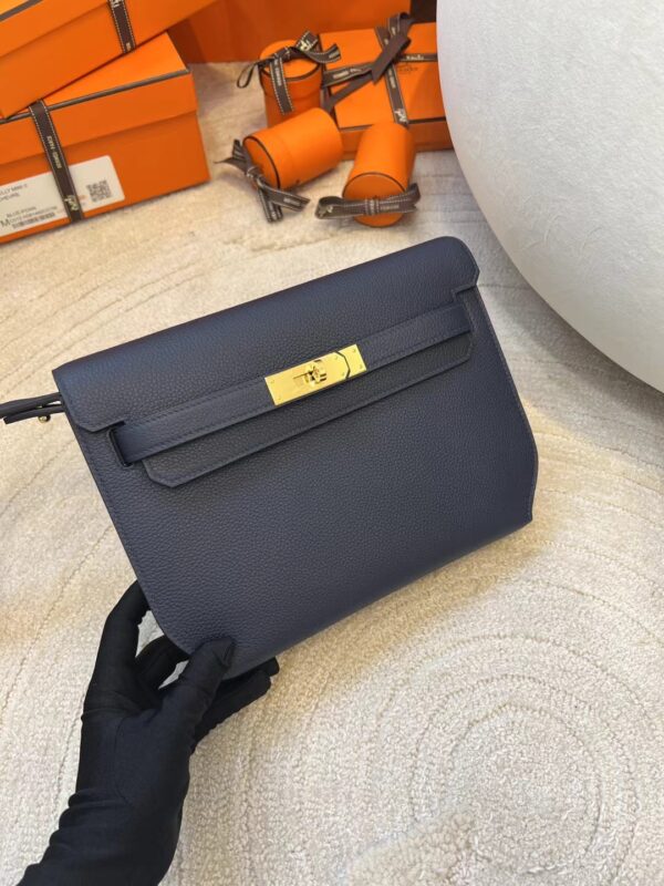 Hermes Kelly Depeches 25CM Togo Blue Saphir Clutch Bag Gold Hardware