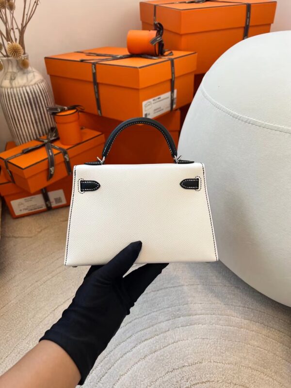 Hermes Shop Mini Kelly 19CM Epsom White & Black Silver Hardware