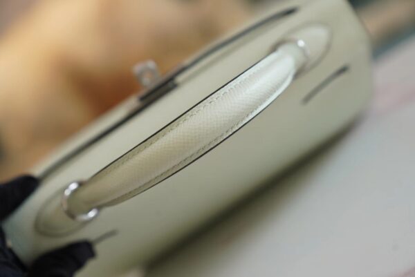 Full Handmade Hermes 0S Vert Fizz Kelly 25CM Epsom Leather Silver Hardware